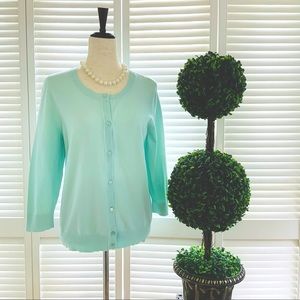 TALBOTS Light Blue Cotton Cardigan Sweater 3/4 Length Sleeves